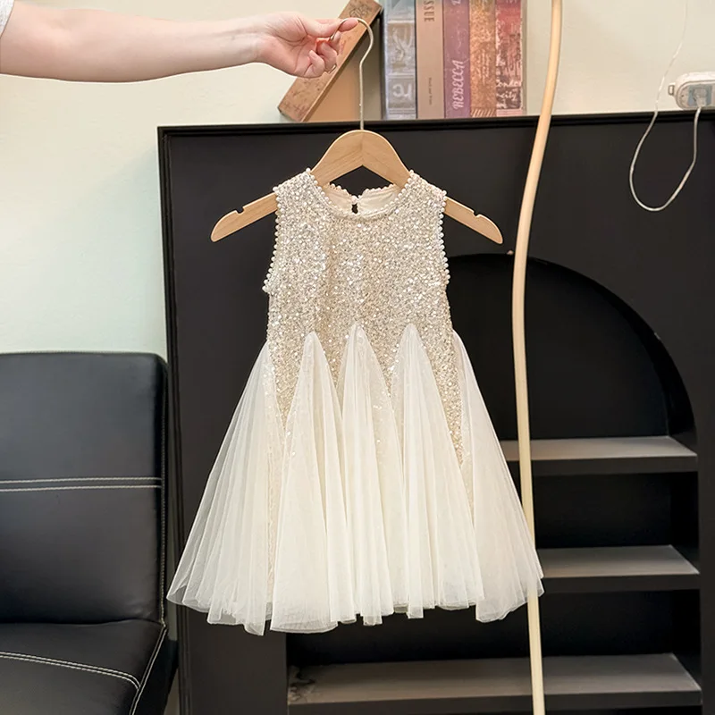 Kids Girls Summer Sequined Princess Gown Mesh Tulle Puff Sleeve Dress Elegant Birthday Party Pageant Vestidos Casual Holiday Clothes Age 2-10 Years - Image 3