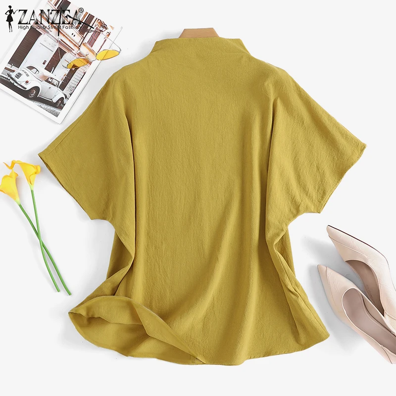 Women's Solid Cotton Turtleneck Blouse – Casual Short-Sleeve Oversized Summer Top - Image 5