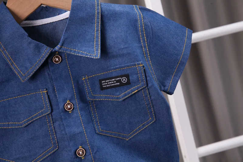 Summer Baby Boys Denim Clothes Suit Children Outfits Fashion Solid Shirt Shorts 2Pcs/Sets Toddler Casual Costume Kids Tracksuits - Image 6