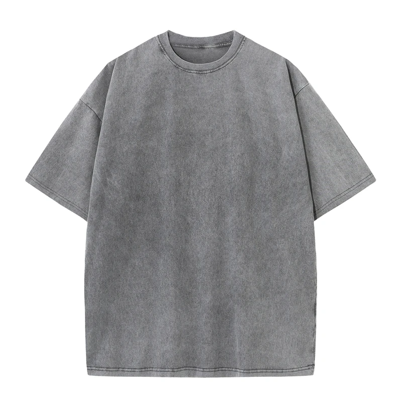 Men's Summer T-Shirt 230G Heavyweight Cotton Vintage Washed Oversized Tee Loose Streetwear Retro Short Sleeve Top - Image 5