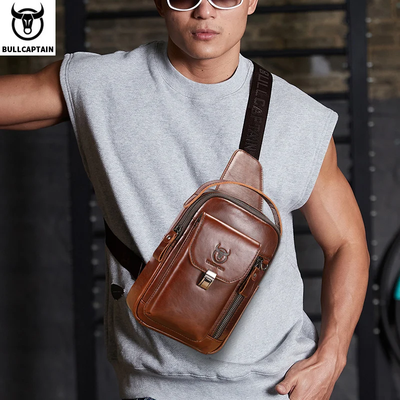 BULLCAPTAIN Genuine Leather Chest Bag – Multifunctional 7.9" Tablet Crossbody for Men - Image 5