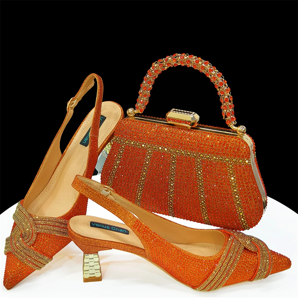 Italian Design Champagne Rhinestone Heel & Handbag Set – Elegant Nigerian Wedding & Party Shoe and Bag Ensemble - Image 10