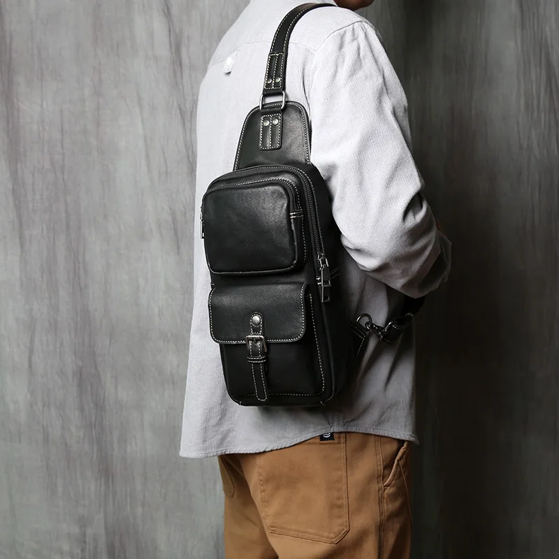 NZPJ Large Capacity Leather Shoulder Bag – Trendy Men’s Handcrafted Crossbody Chest Pack - Image 3