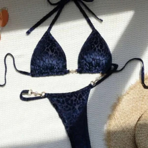 Leopard Print Halter Mini Bikini - Sexy Micro Thong Triangle Swimwear for Women