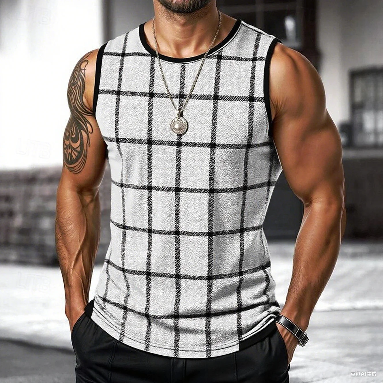 Retro Men's Vest Top 3D Print Plaid Striped Graphic Sleeveless Shirt Crew Neck Loose Streetwear Summer Fashion Casual Tank Tops - Image 14