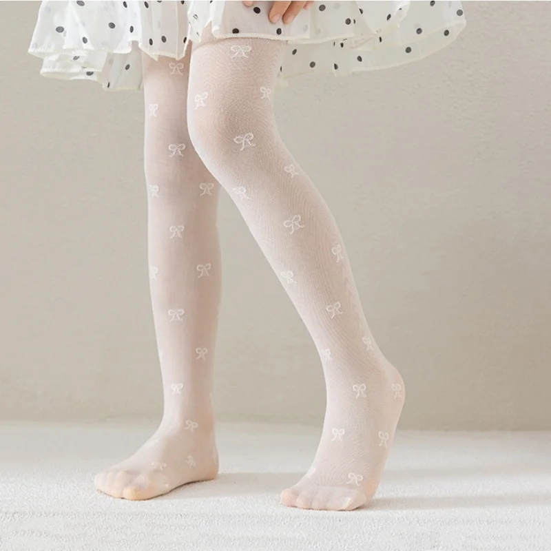Summer Kids Thin Tights Girls Fashion Bow Print Stockings Baby Mesh Breathable Princess Pantyhose Children Ballet Dance Leggings - Image 2