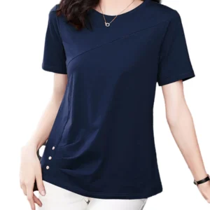 5XL Women Summer Spring cotton Blouses Shirts Lady Fashion Casual Short Sleeve O-Neck Solid Color T-shirt Blusas Tops MM2069