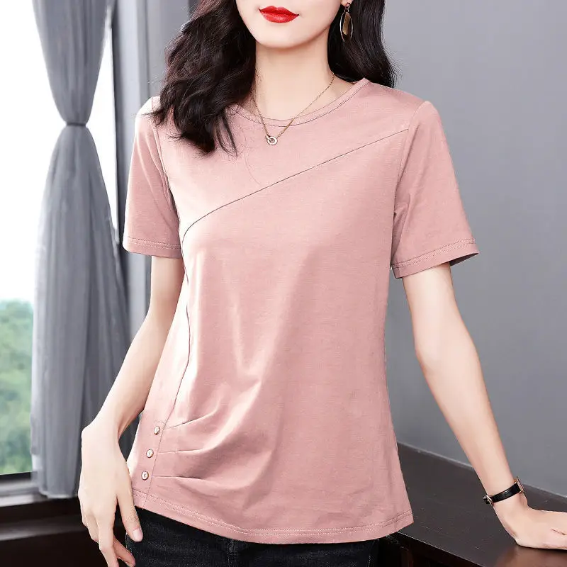 5XL Women Summer Spring cotton Blouses Shirts Lady Fashion Casual Short Sleeve O-Neck Solid Color T-shirt Blusas Tops MM2069 - Image 7