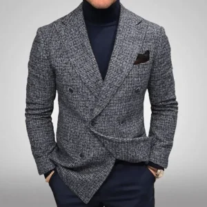Spring Autumn Elegant Men's Jackets Knit Casual Business Men Blazer Slim Fit Fashion Versatile Checkered Long Sleeves Suit Coat