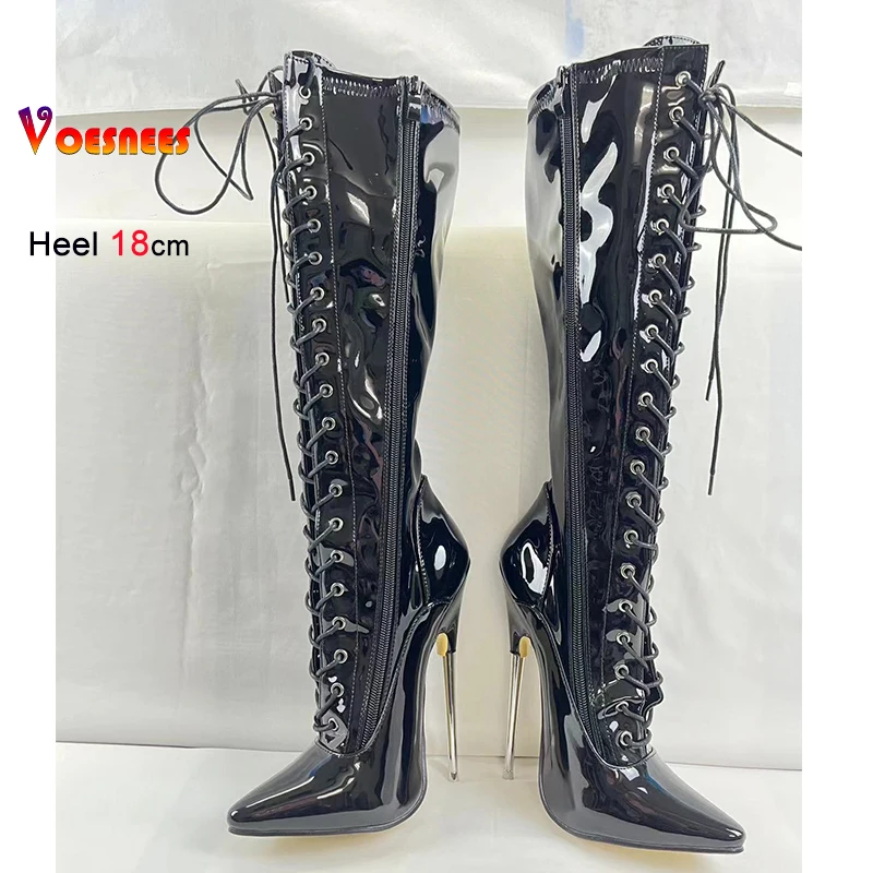18cm Platform Ankle Boots – Voesnees Patent Leather Pole Dance Heels - Image 4