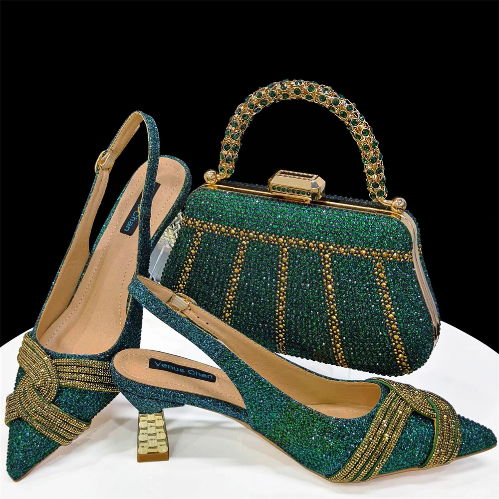 Italian Design Champagne Rhinestone Heel & Handbag Set – Elegant Nigerian Wedding & Party Shoe and Bag Ensemble - Image 21