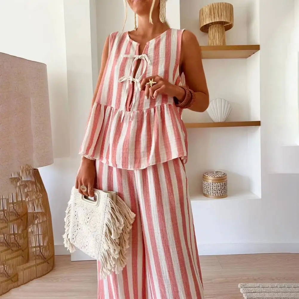 Women's Striped Tank Top & Wide Leg Pants Set | Sexy Summer Beach Lounge Matching Outfit - Image 6