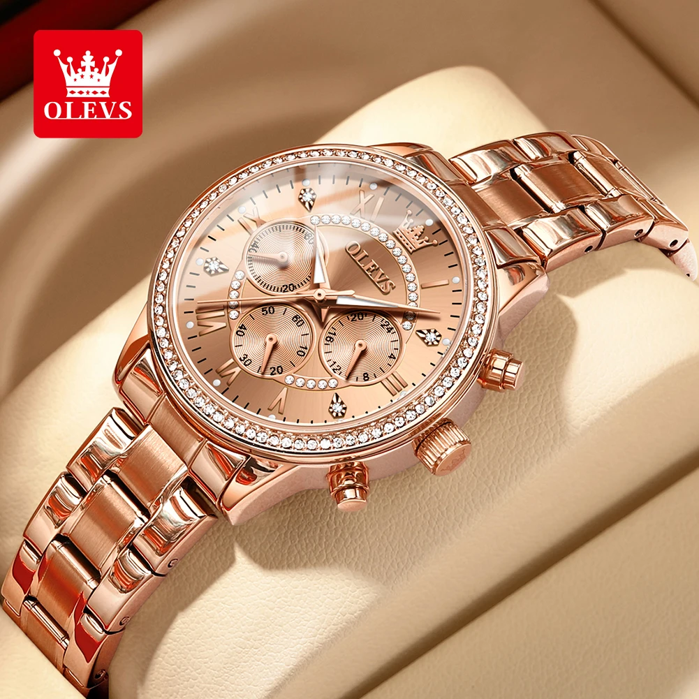 OLEVS Women's Watches Top Brand Luxury Original Quartz Watch for Ladies Chronograph Waterproof Luminous Rhinestone Dial 24 Hour - Image 7