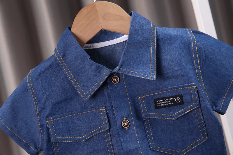 Summer Baby Boys Denim Clothes Suit Children Outfits Fashion Solid Shirt Shorts 2Pcs/Sets Toddler Casual Costume Kids Tracksuits - Image 5