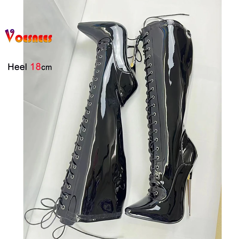 18cm Platform Ankle Boots – Voesnees Patent Leather Pole Dance Heels - Image 3