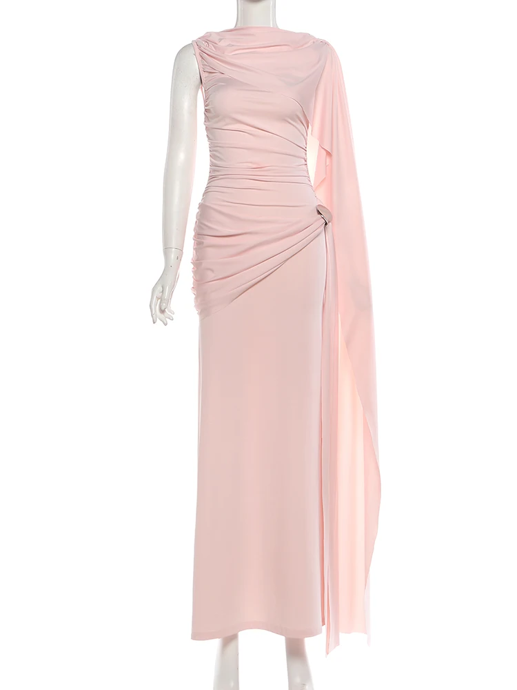 Sisterlinda Elegant Dress Woman Ruched o-Neck Sleeveless Irregular Ribbon Metal Trim Classic Birthday Party Banquet Vestidos - Image 6