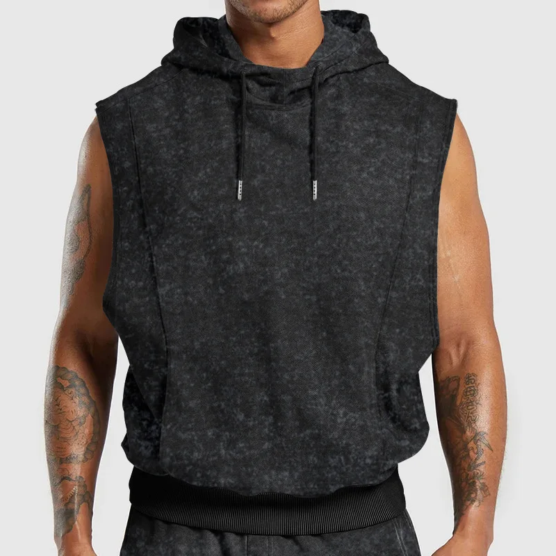 Men American Retro Hooded Sleeveless Tank Top Vintage Streetwear Fashion Vest Tops Casual Loose Men's T-shirts and Tank Tops - Image 2