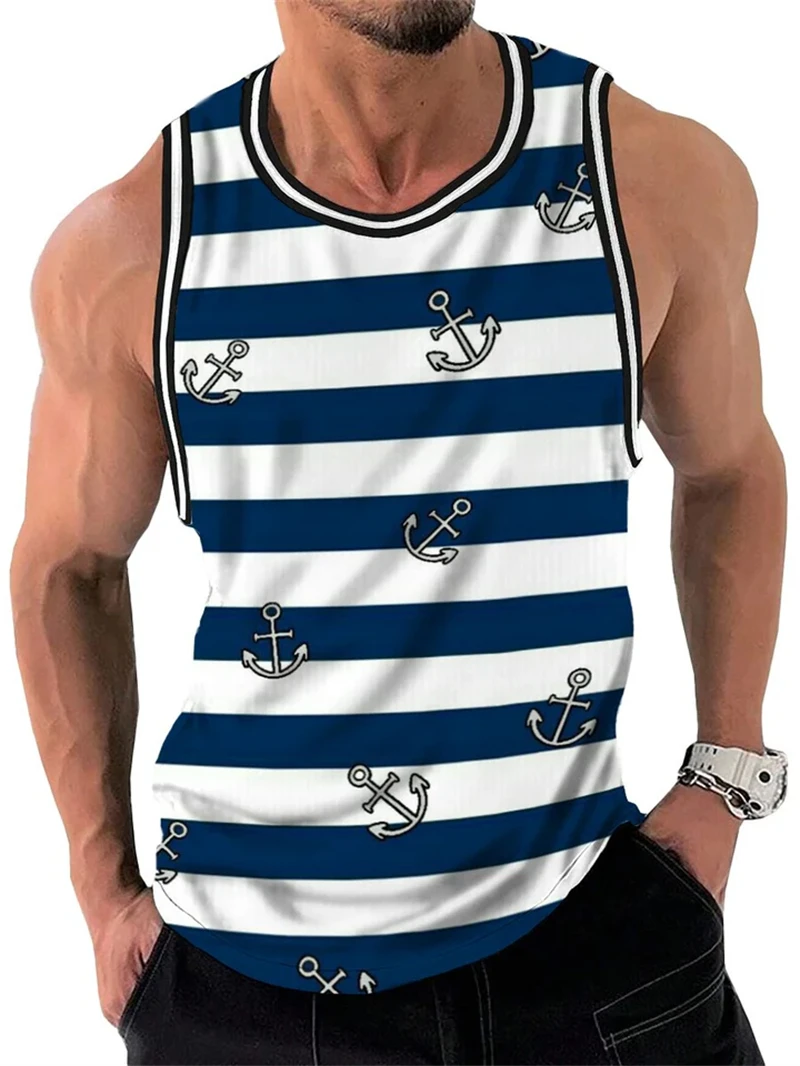 Retro Stripe Graphic Tank Tops for Men Fashion Casual Summer Sleeveless 3D Printed Vest Loose Quick Dry Sports Bodybuilding Tees - Image 23
