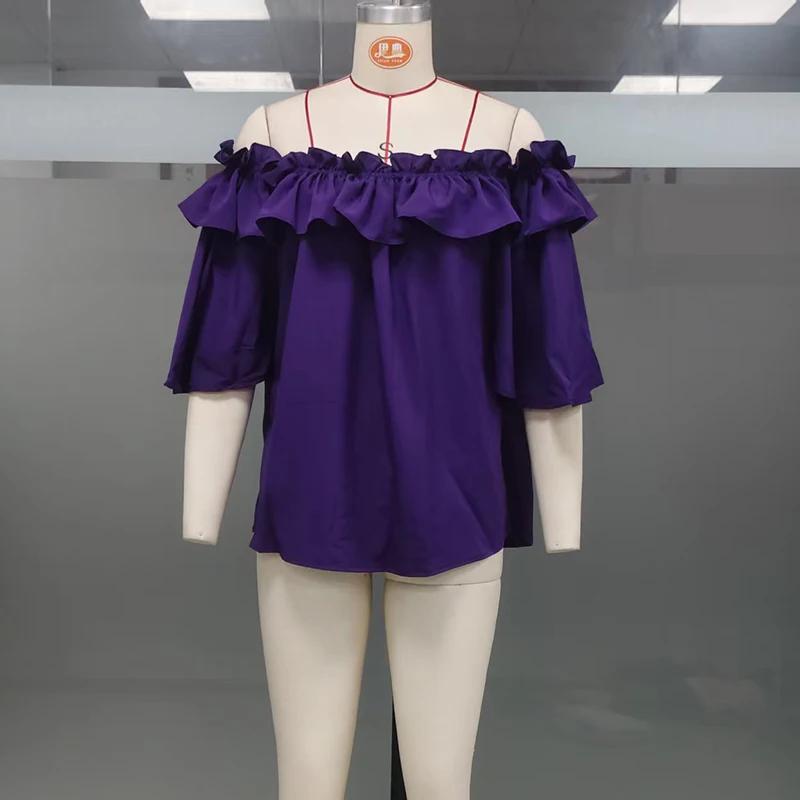 Elegant Off-Shoulder Short Sleeve Blouse – Solid Color Pullover Top - Image 6