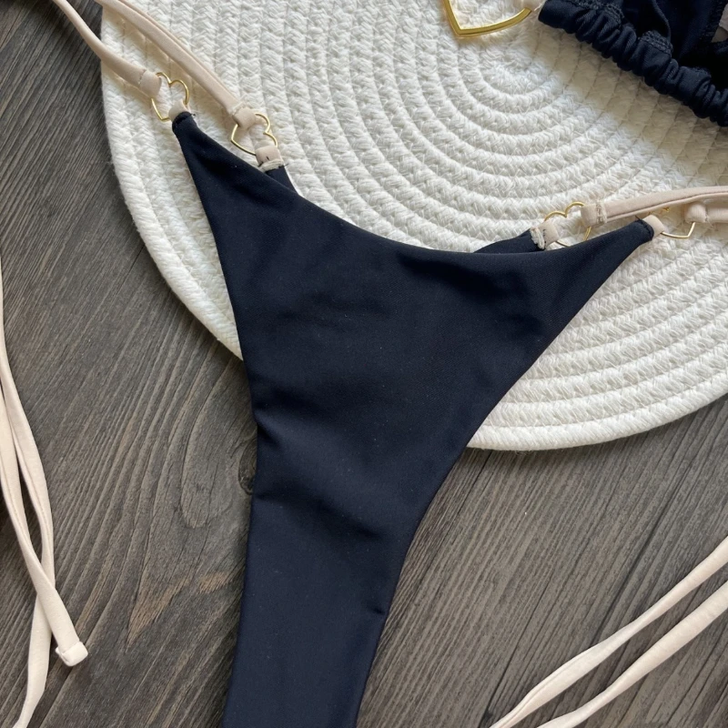 2025 Solid Color White Bikini Women Suit Low Waist Lace-up Swimsuit Two-piece Set swimwear women bathing suit купальник - Image 5