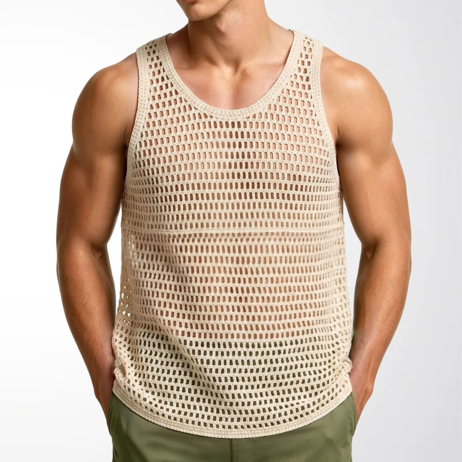 New Men's Retro Boho Crochet Tank Tops Summer Casual Crew Neck Fashion Sleeveless Vest Ethnic Style Loose Breathable Sports Tops - Image 10