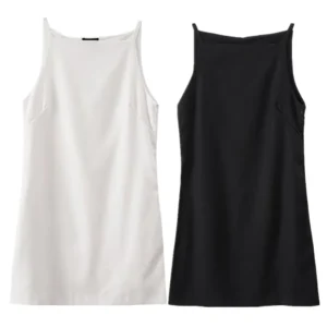 Women's French Style White Office Dress Minimalist Straight Cut 20% Linen 35% Cotton Blend Lightweight Casual Business Smart Mini Dress