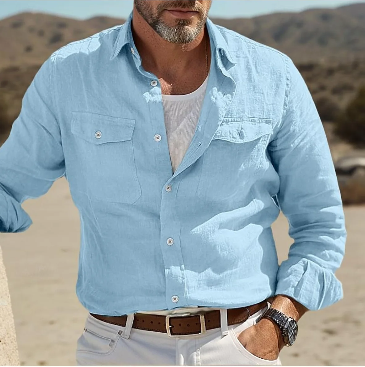 Gentleman Casual Button Down Denim-Look Lightweight Summer Shirt for Men - Image 3