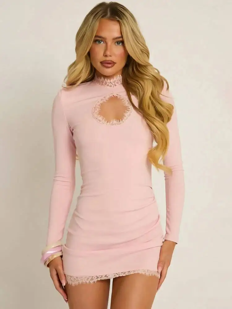 Mozision Women’s Polka Dot Mini Dress – Sexy Lace Trim Bodycon Club Dress - Image 3