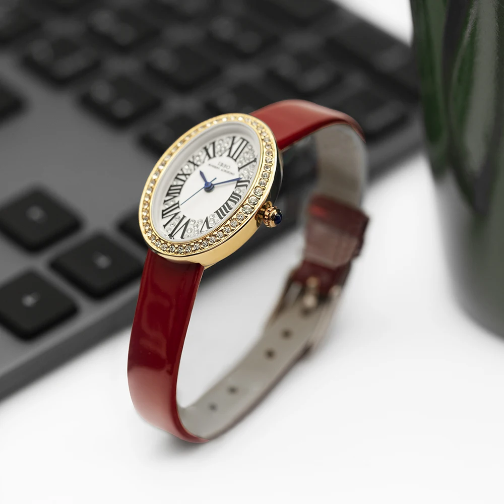 Luxury Brand Woman Watch Red Leather 2024 Fashion Oval Waterproof Female Hand Clock Business Elegant Ladies Steel Watches Golden - Image 9