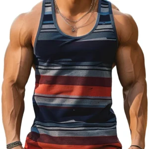 Retro Striped 3D Printed Tank Top – Men’s Quick-Dry Casual Sleeveless Sports Vest