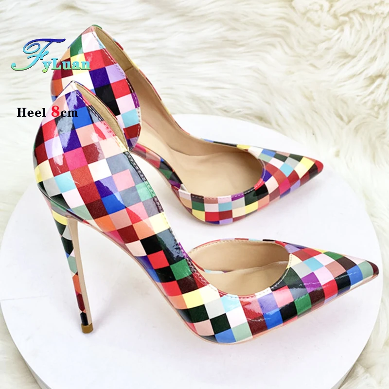 Women's Checkered Stiletto Pumps – 8-12cm Pointed Toe Party & High Heels - Image 7