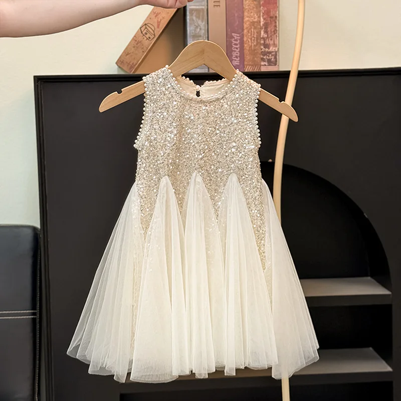 Kids Girls Summer Sequined Princess Gown Mesh Tulle Puff Sleeve Dress Elegant Birthday Party Pageant Vestidos Casual Holiday Clothes Age 2-10 Years - Image 4
