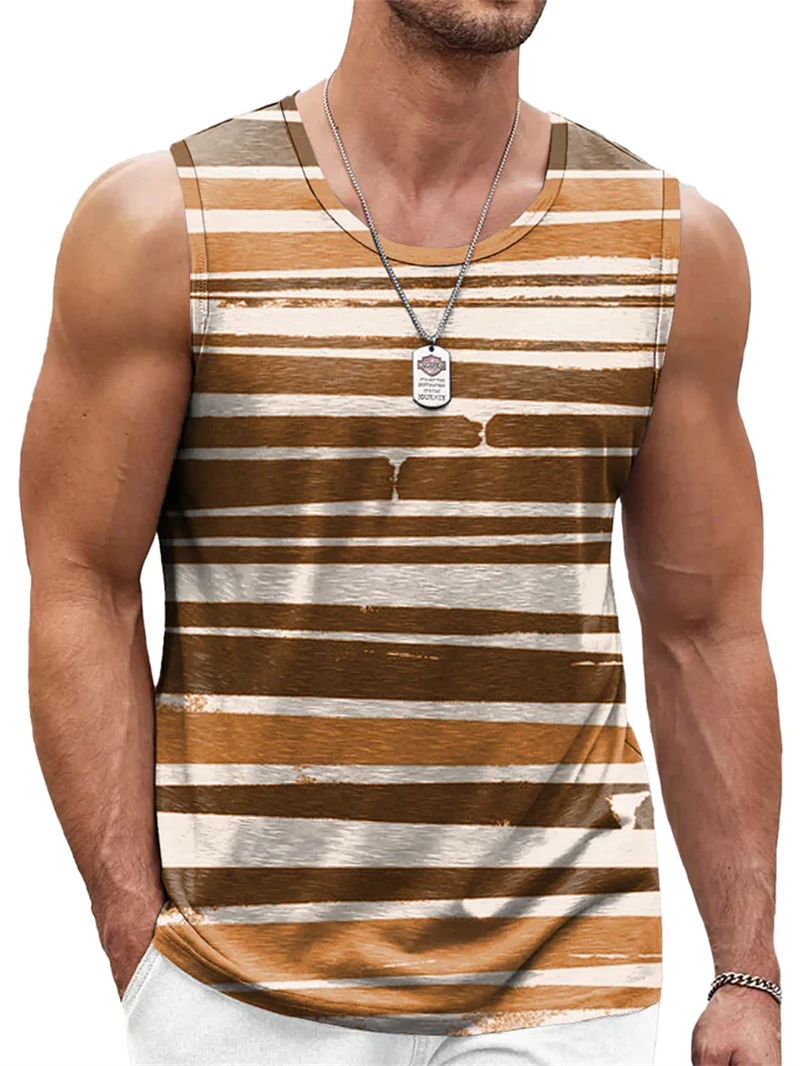New Simple Color Striped 3D Printed Tank Tops Men Summer Sleeveless Casual Sports Vest Crew Neck Breathable Oversized Tees Tops - Image 3
