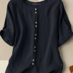ZANZEA Summer Casual Loose Tunic Tops Women Vintage OL Shirt O Neck Short Sleeve Blouse Solid Cotton Blusas Buttons Down Chemise