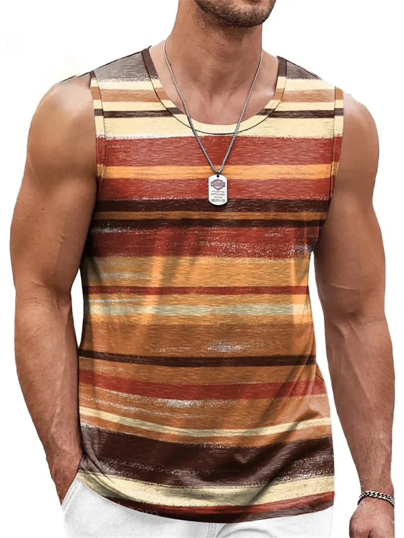 Retro Stripe Graphic Tank Tops for Men Fashion Casual Summer Sleeveless 3D Printed Vest Loose Quick Dry Sports Bodybuilding Tees - Image 4