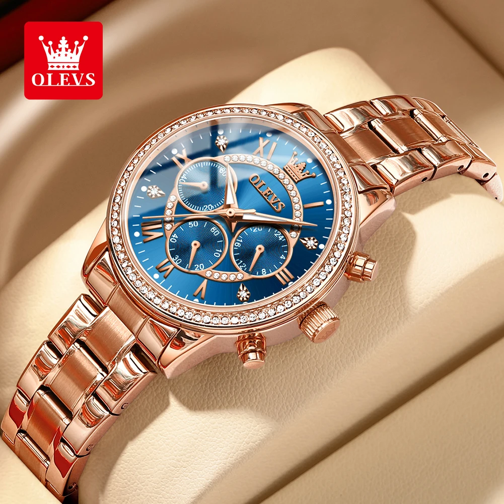 OLEVS Women's Watches Top Brand Luxury Original Quartz Watch for Ladies Chronograph Waterproof Luminous Rhinestone Dial 24 Hour - Image 8