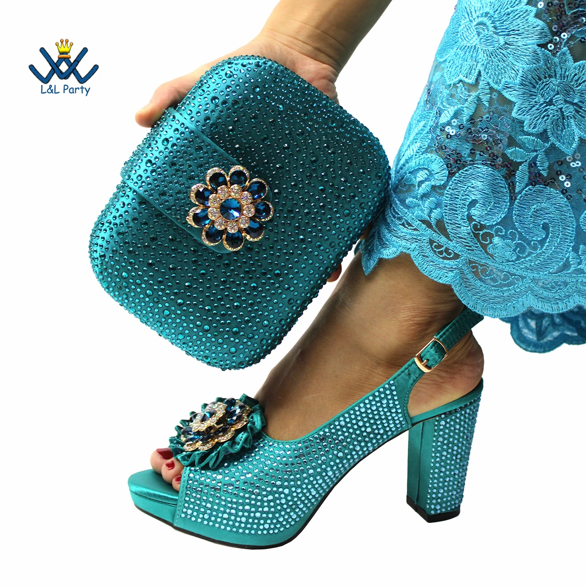 Elegant Magenta Crystal Party Sandals – Luxury African-Style Women’s Matching Shoe and Bag Set - Image 14