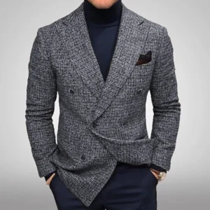 Men's Slim Fit Knit Checkered Blazer – Casual Autumn/Winter Versatile Suit Jacket