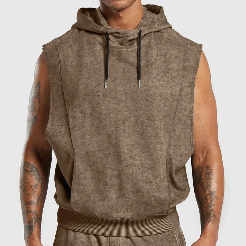 Men American Retro Hooded Sleeveless Tank Top Vintage Streetwear Fashion Vest Tops Casual Loose Men's T-shirts and Tank Tops - Image 5
