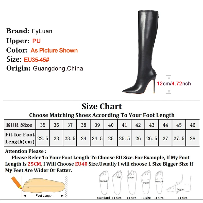 Black Pointed Boots For Woman 12CM Stiletto Fashion Women Party Winter Shoes Plus Size 43 44 45 Back Zipper Woman Mid-calf Boots - Image 5