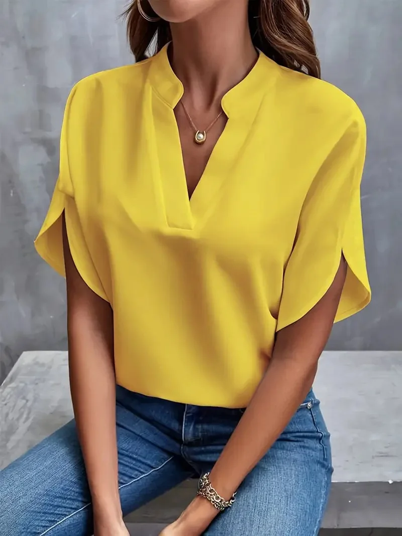 Women’s Elegant V-Neck Half Sleeve Blouse – Casual Loose Solid Color Top - Image 7