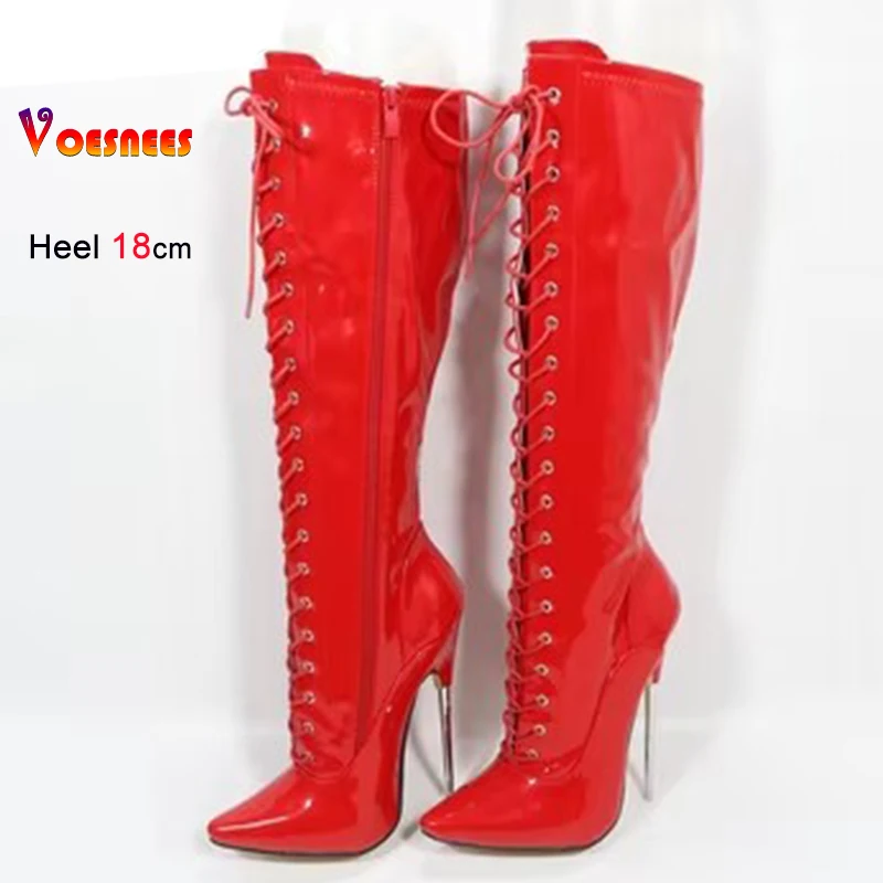 18cm Platform Ankle Boots – Voesnees Patent Leather Pole Dance Heels - Image 9