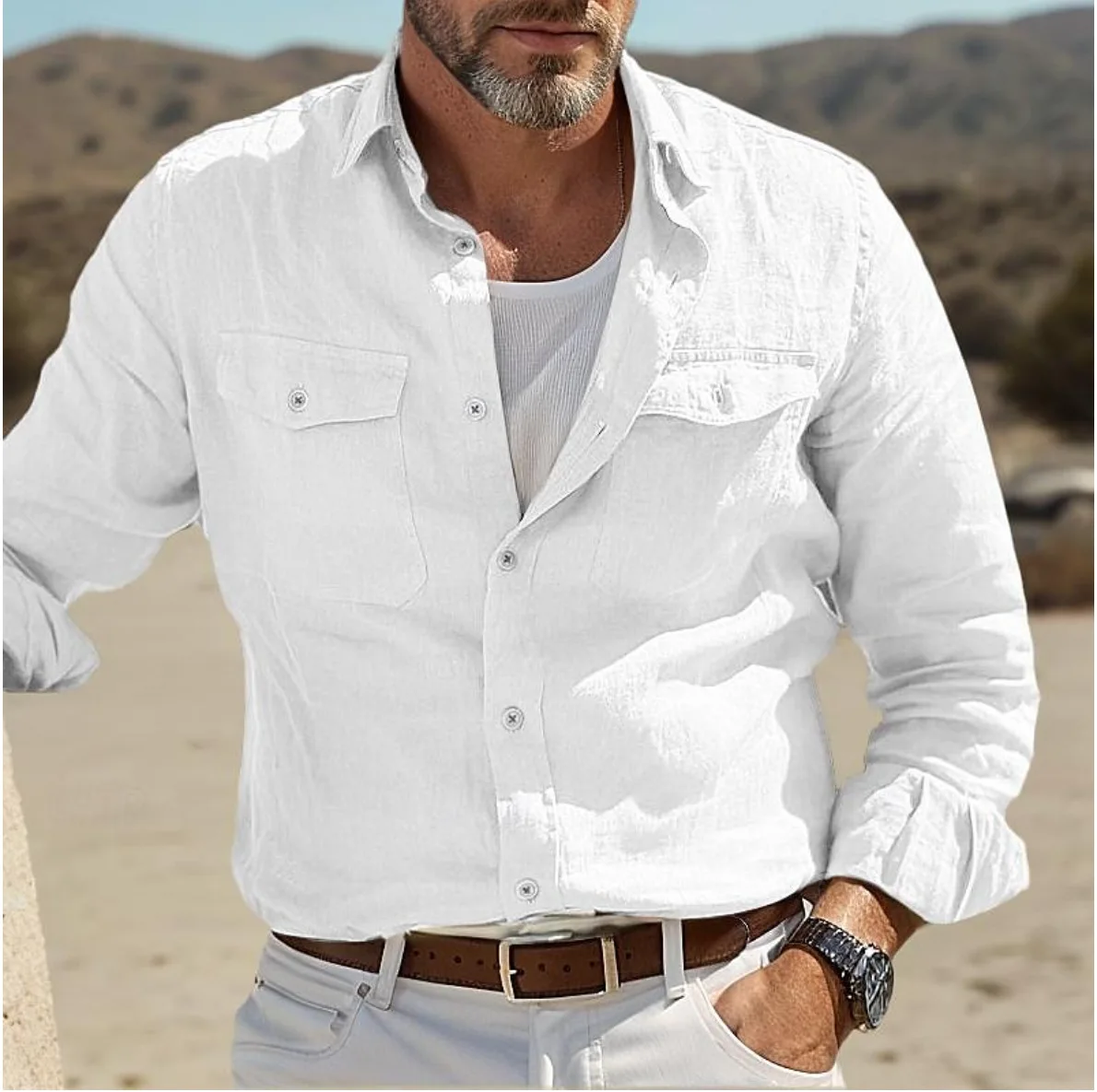 Gentleman Casual Button Down Denim-Look Lightweight Summer Shirt for Men - Image 4