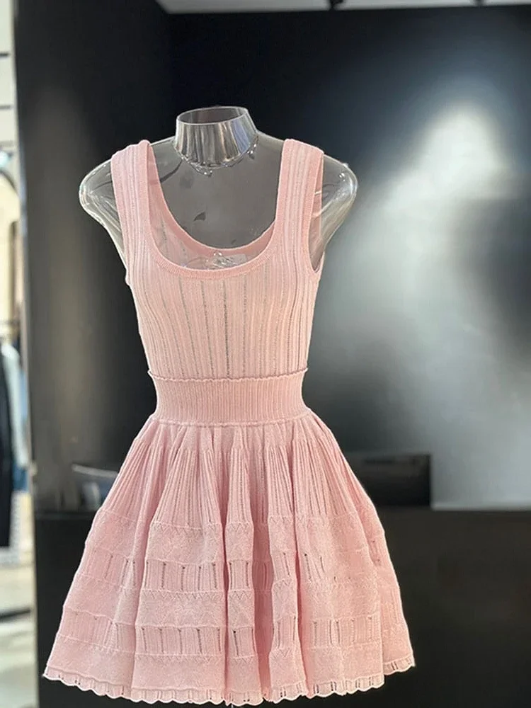French Style Sleeveless Vest Dress – Exquisite Lace Stitching Mini Dress for Women - Image 3
