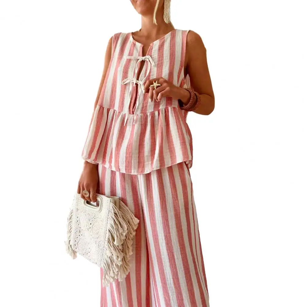 Women's Striped Tank Top & Wide Leg Pants Set | Sexy Summer Beach Lounge Matching Outfit - Image 7