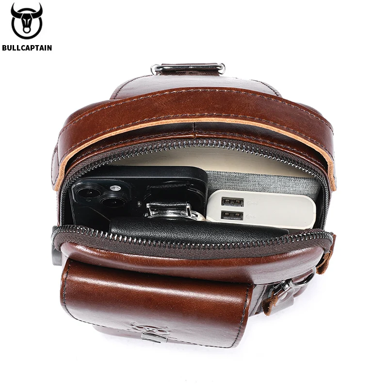 BULLCAPTAIN Genuine Leather Chest Bag – Multifunctional 7.9" Tablet Crossbody for Men - Image 4