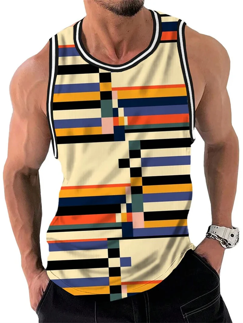 Retro Stripe Graphic Tank Tops for Men Fashion Casual Summer Sleeveless 3D Printed Vest Loose Quick Dry Sports Bodybuilding Tees - Image 22
