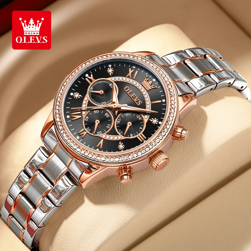 OLEVS Women's Watches Top Brand Luxury Original Quartz Watch for Ladies Chronograph Waterproof Luminous Rhinestone Dial 24 Hour - Image 9