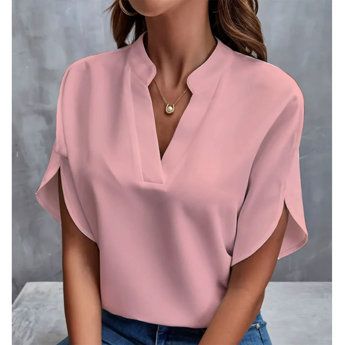 Women’s Elegant V-Neck Half Sleeve Blouse – Casual Loose Solid Color Top - Image 8