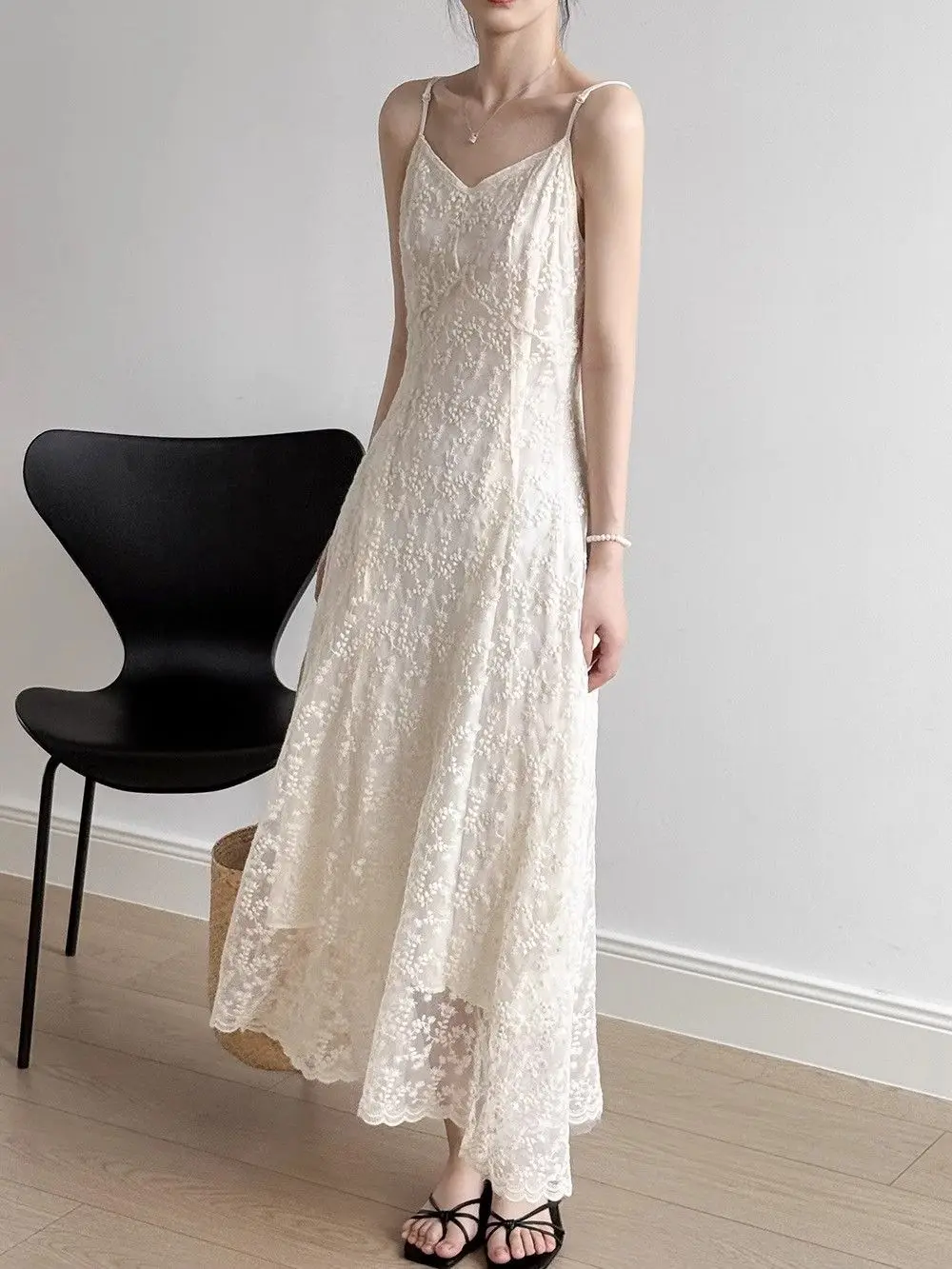 The Juliette Lace Sling Gown – Elegant White Embroidered Maxi Dress - Image 2